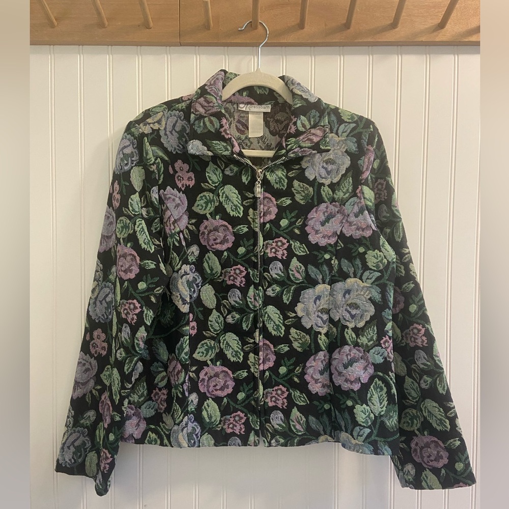 Vintage Dress Barn Floral Tapestry Jacquard Full Zip Cottagecore Blazer Jacket M